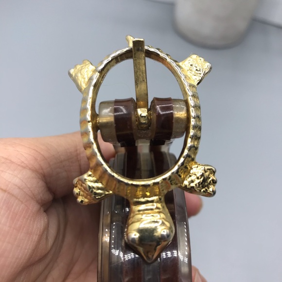 Turtle buckle plastic chokolate brown transparent belt size approx small - Picture 2 of 4